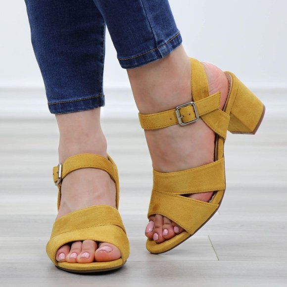Shoes Mustard Yellow Faux Suede Block Heel Sandals Poshmark